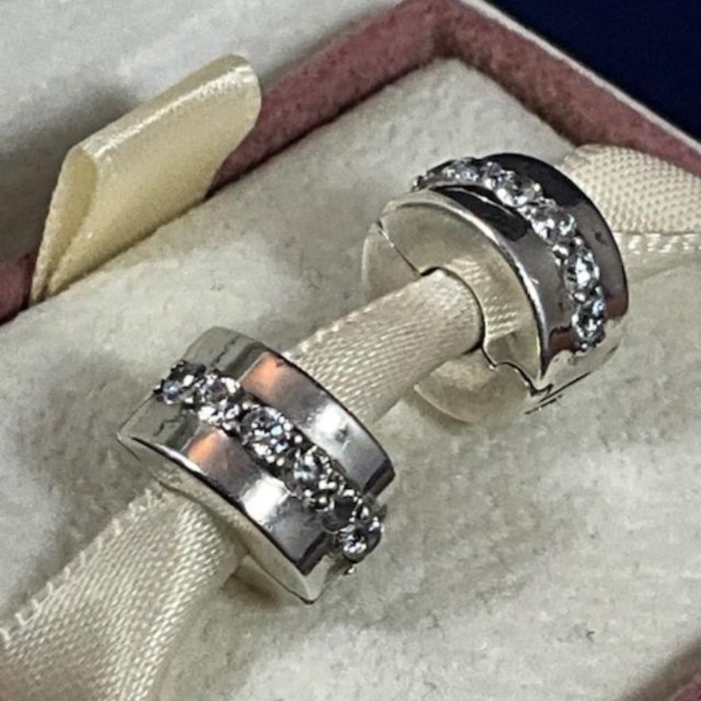 NWOT Pandora Sterling Silver Sparkling Row Clips Set of 2 791972CZ - Picture 4 of 5